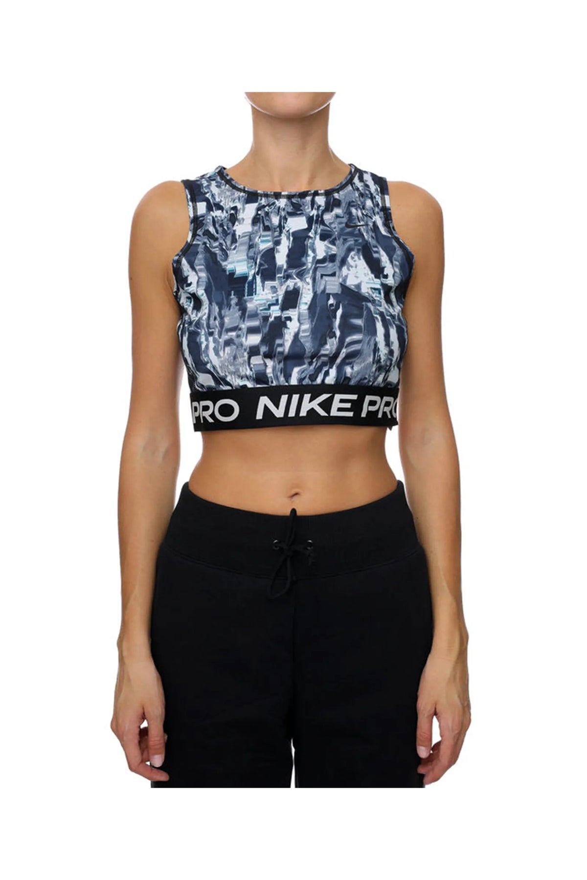 MAICË NEW Nike Pro Dri-Fit All-Over Print Cropped Halter Tank Top DQ5566-010 Womens M