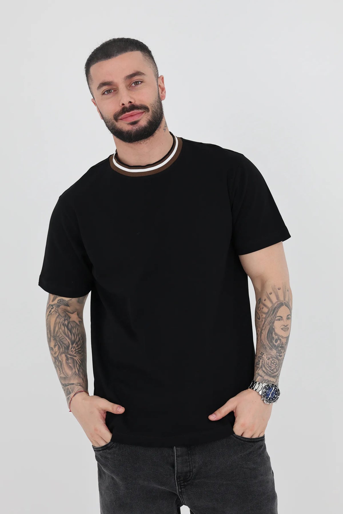 Maice contrast ribbed neck