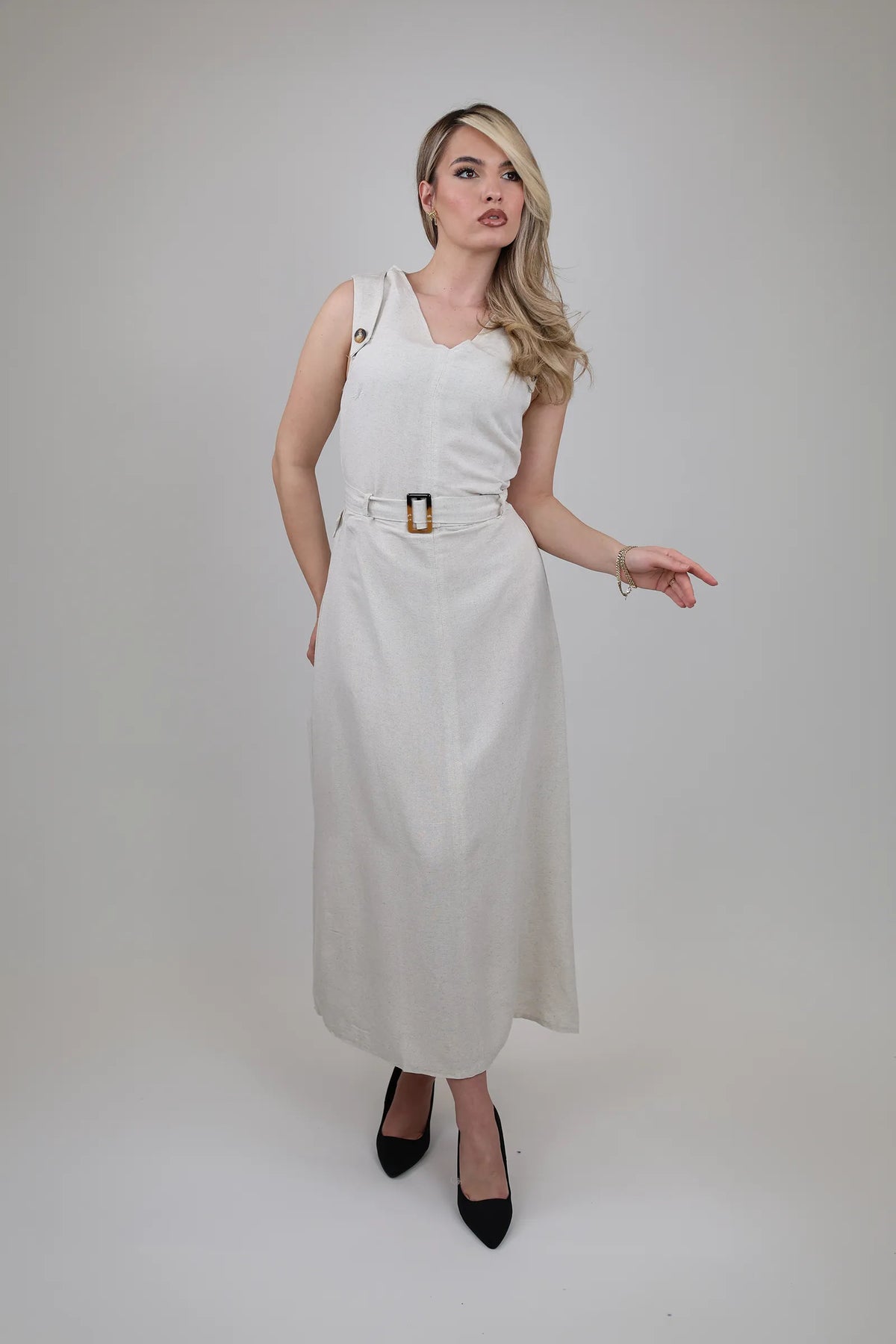 Fustan belted linen