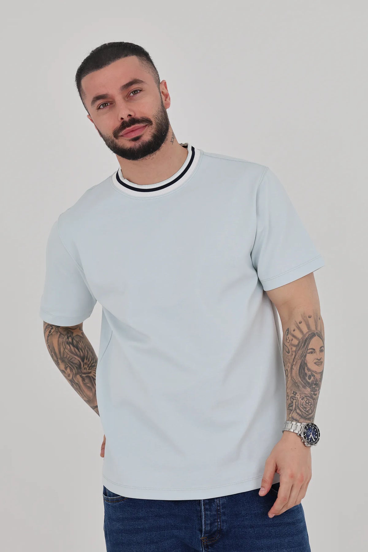 Maice contrast ribbed neck