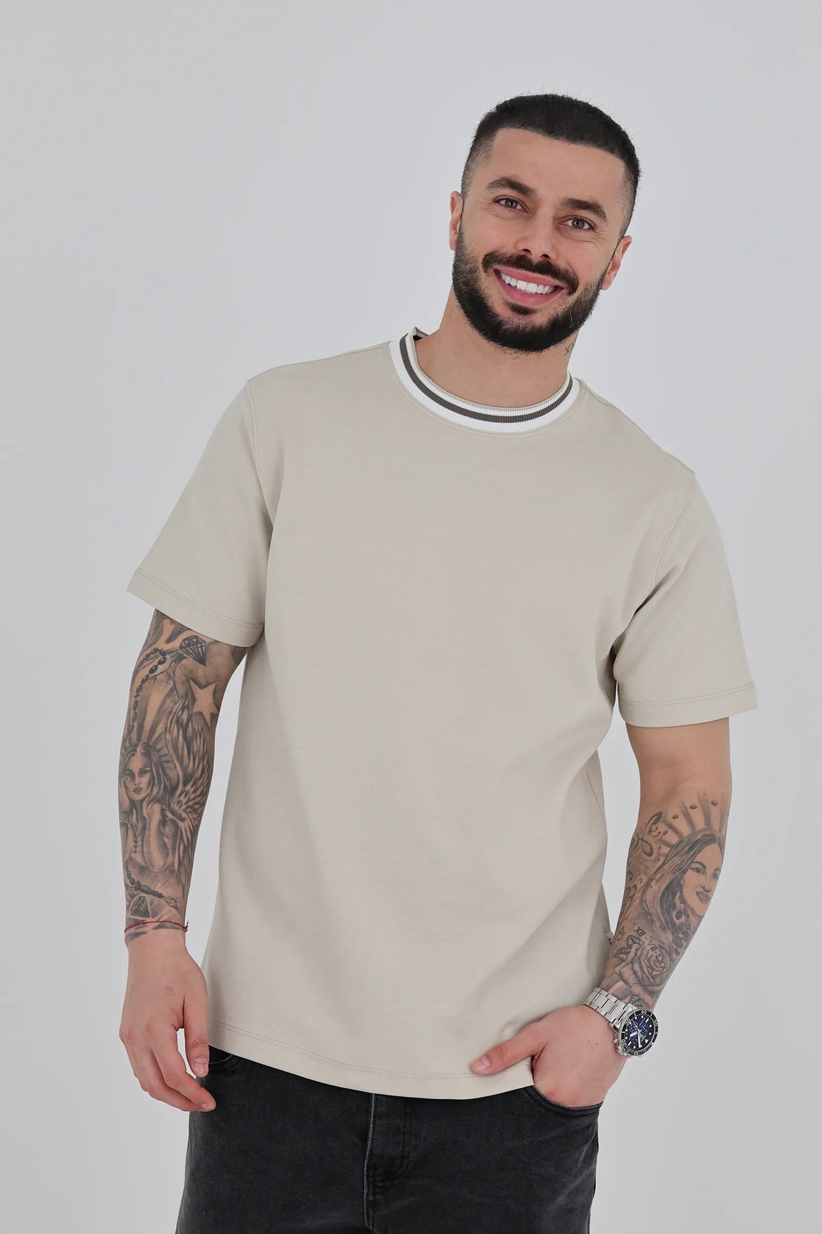 Maice contrast ribbed neck
