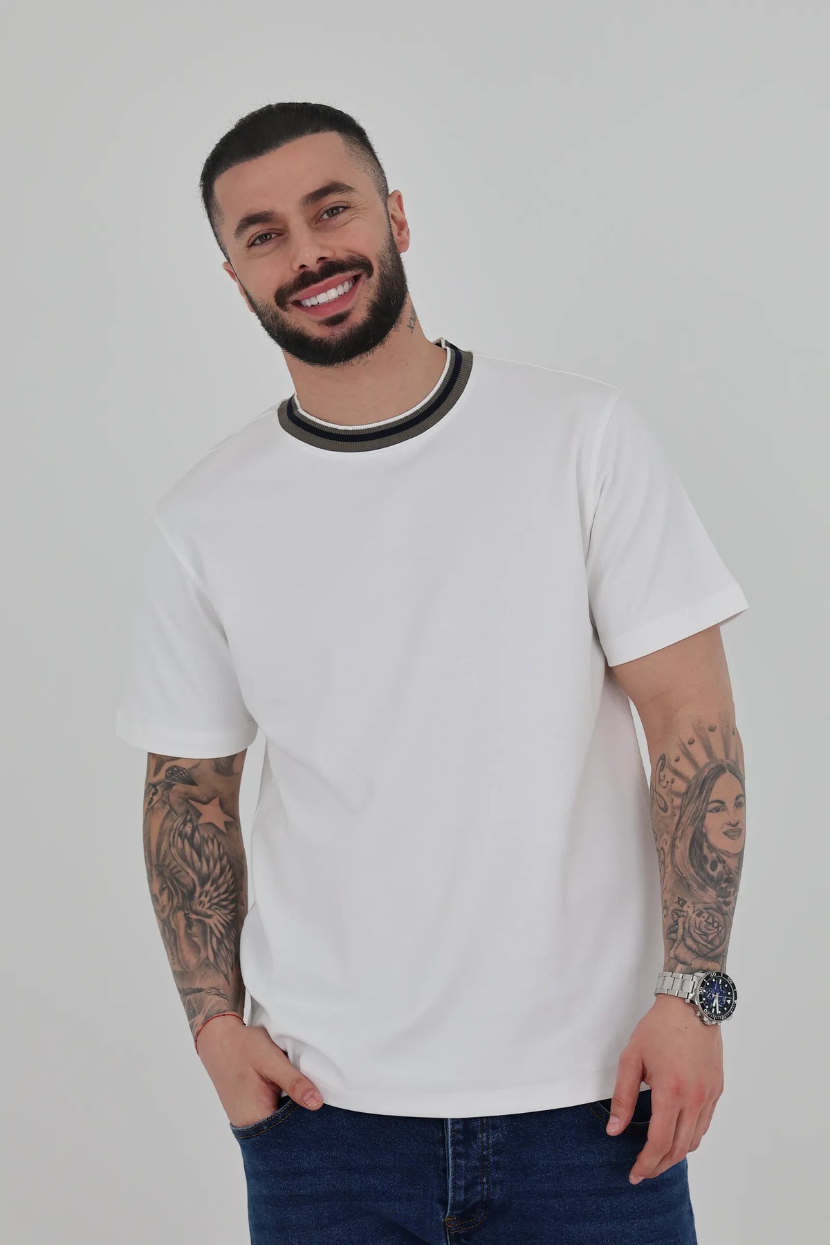 Maice contrast ribbed neck