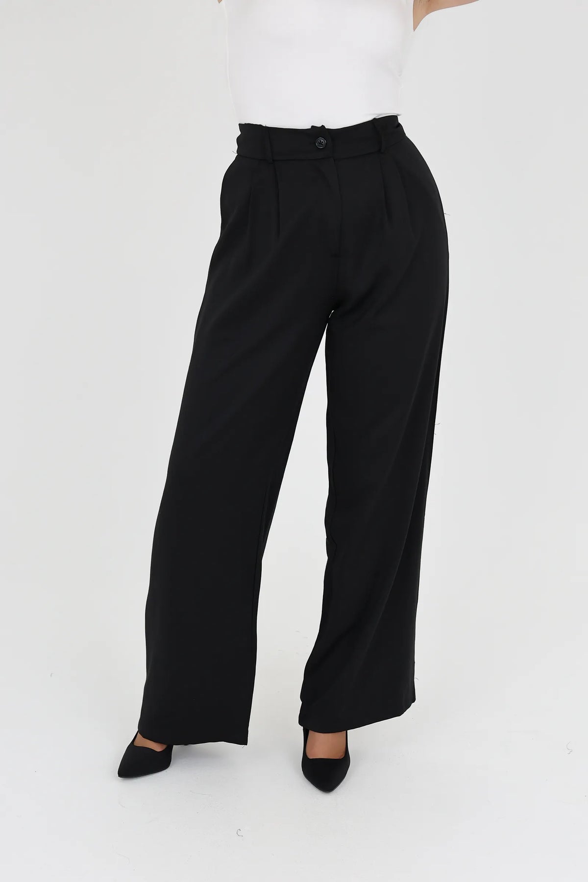 Pantallona button high waisted