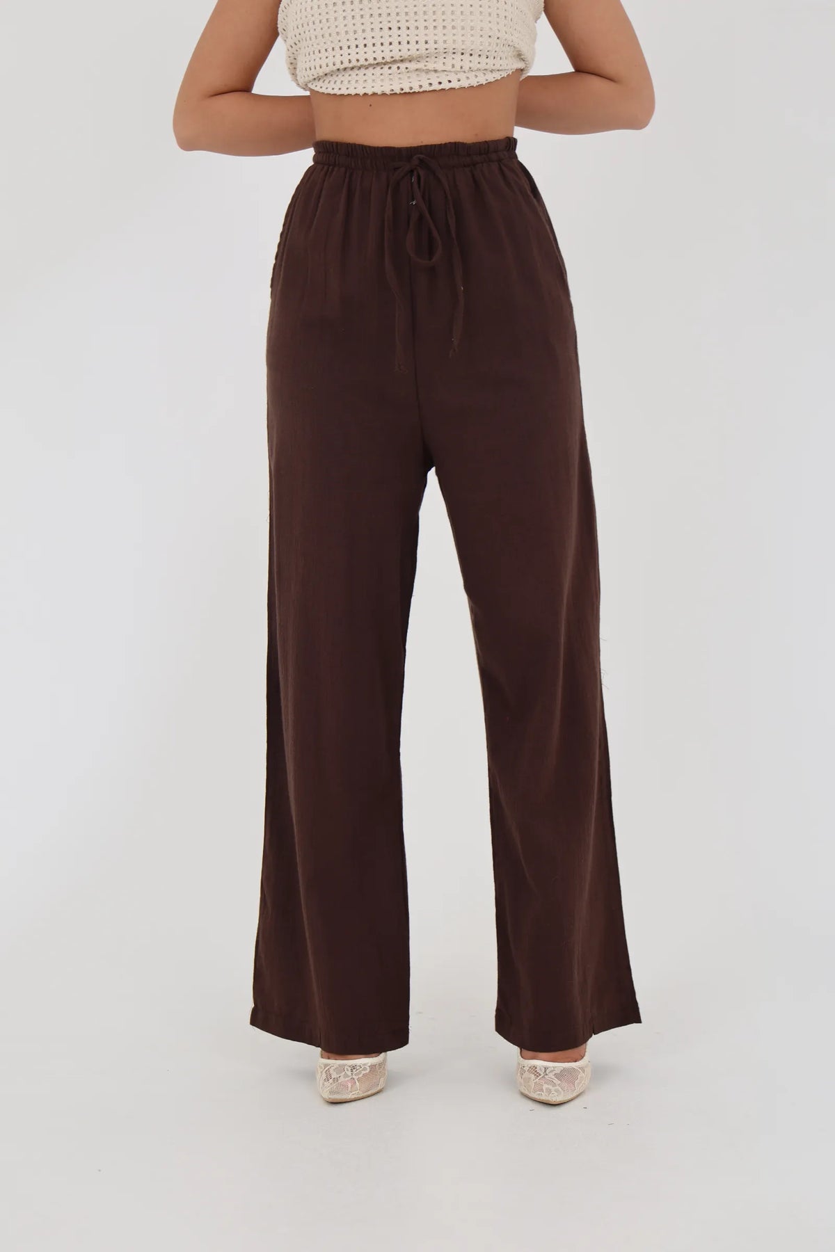 Pantallona linen elastic waist