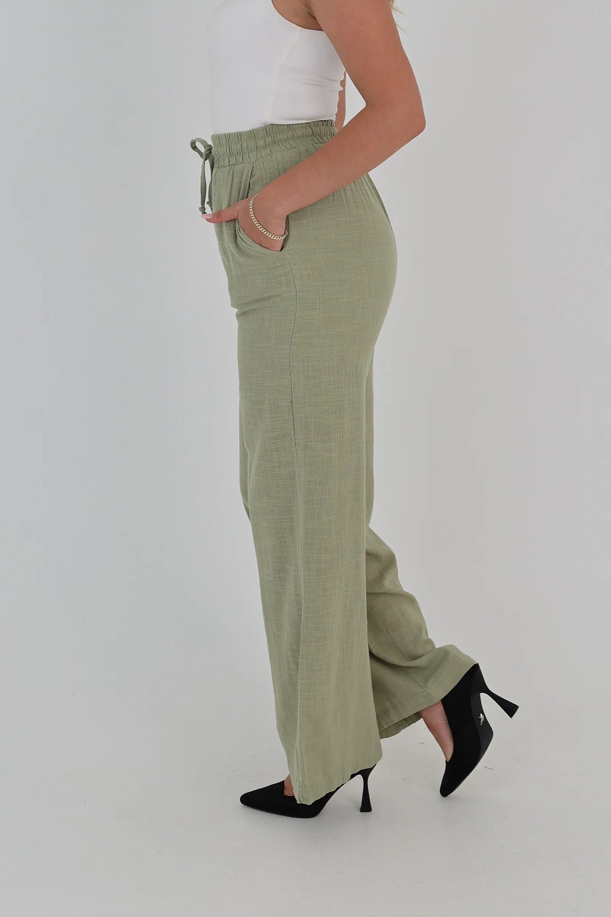 Pantallona linen wide leg