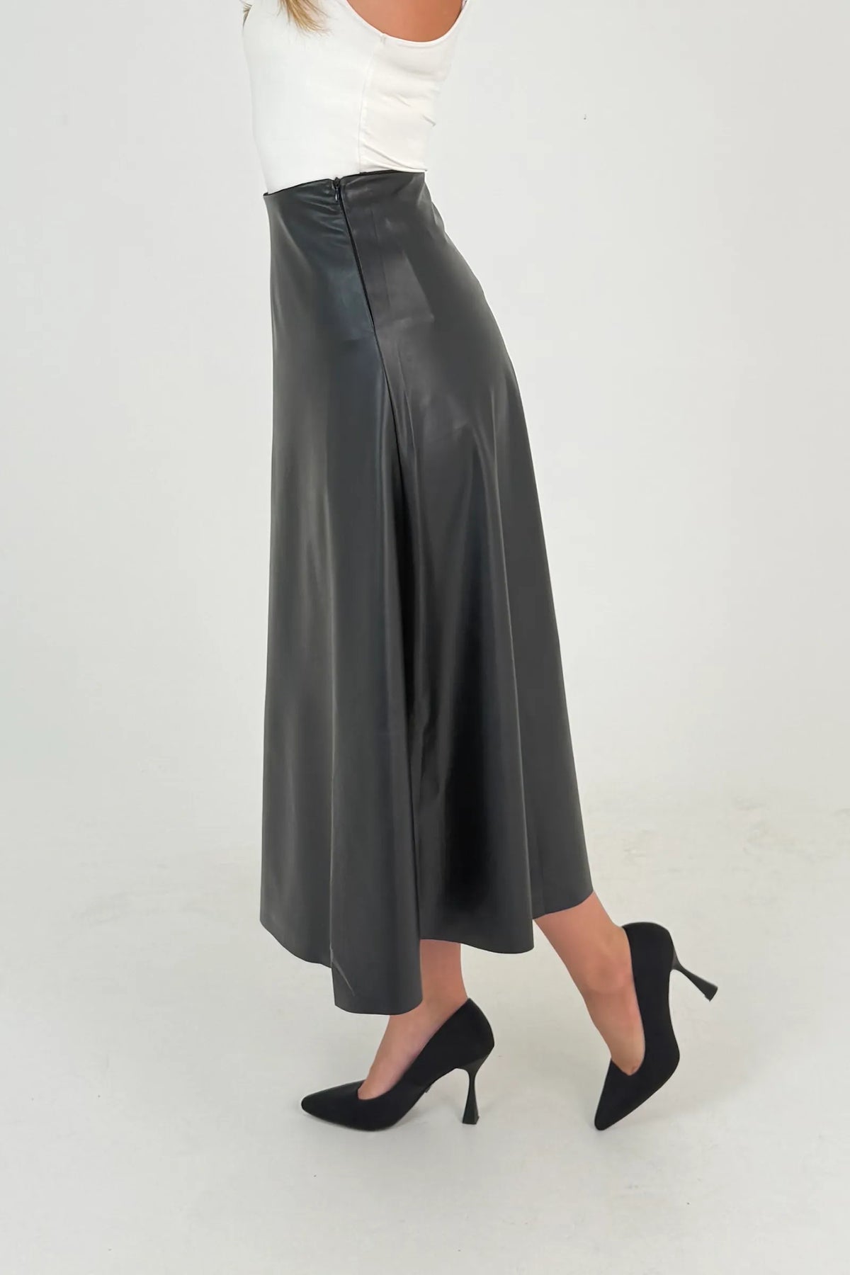 Fund leather midi skirt