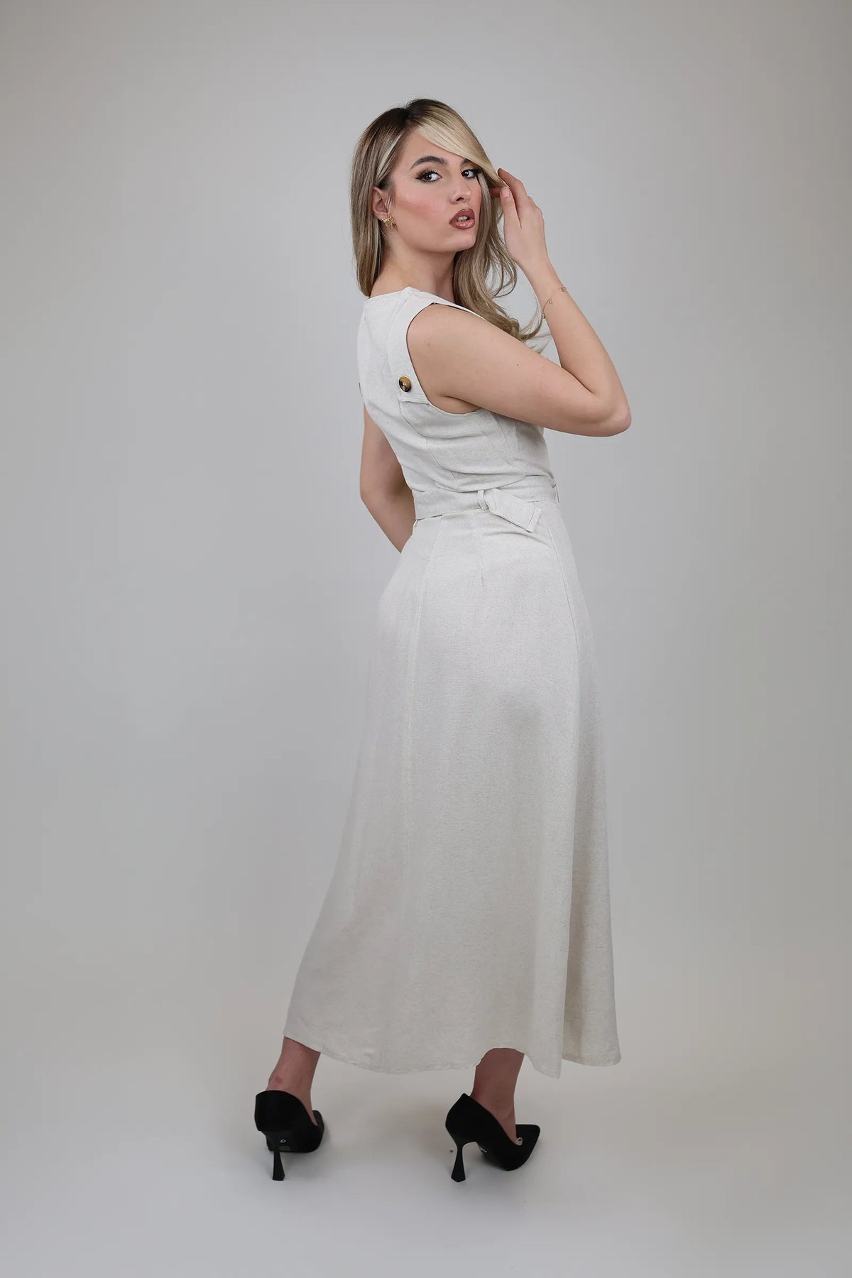 Fustan belted linen
