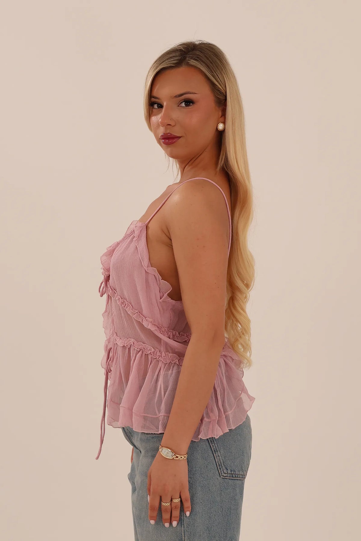 Maice ruffle tie front