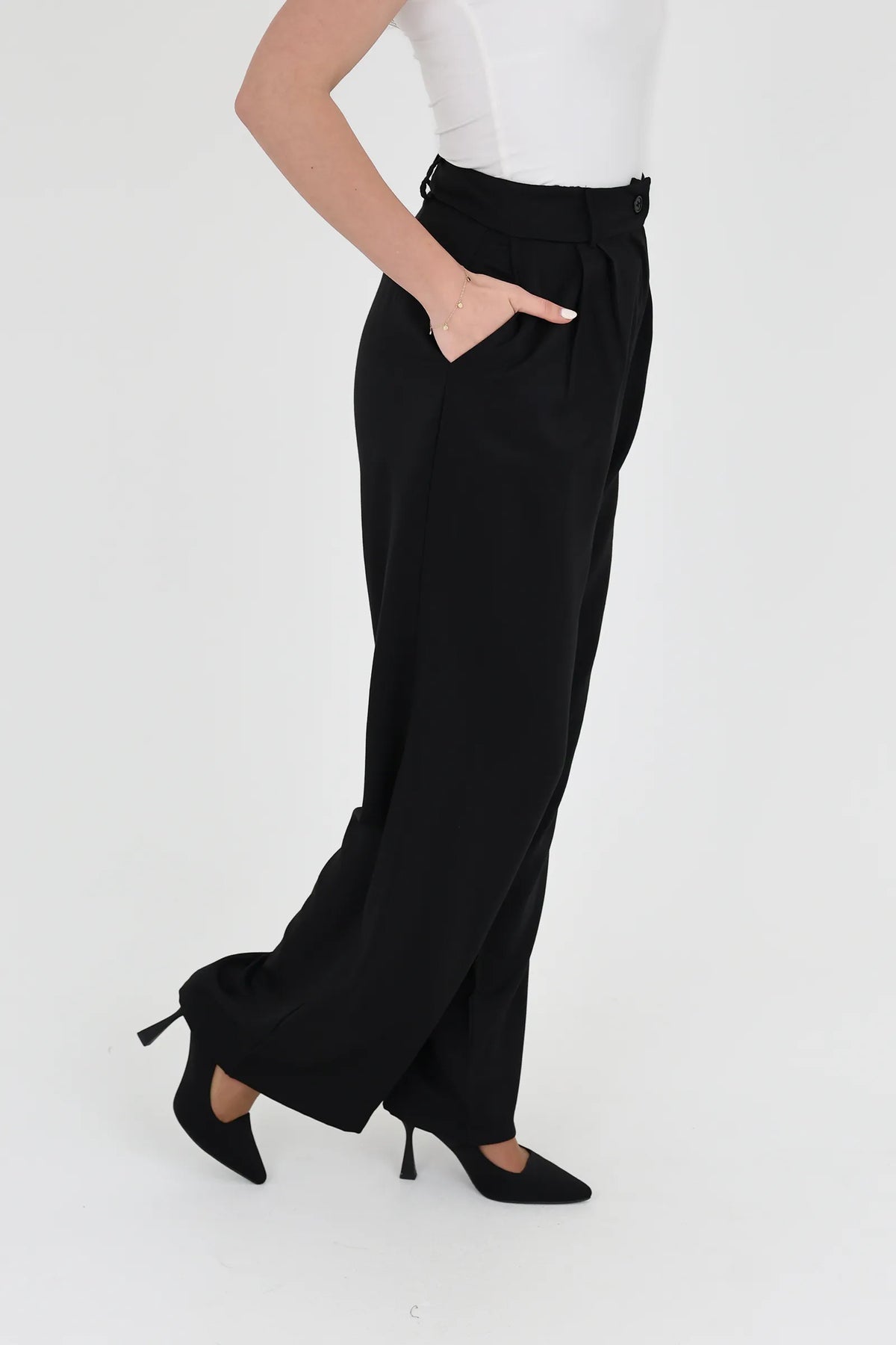 Pantallona button high waisted