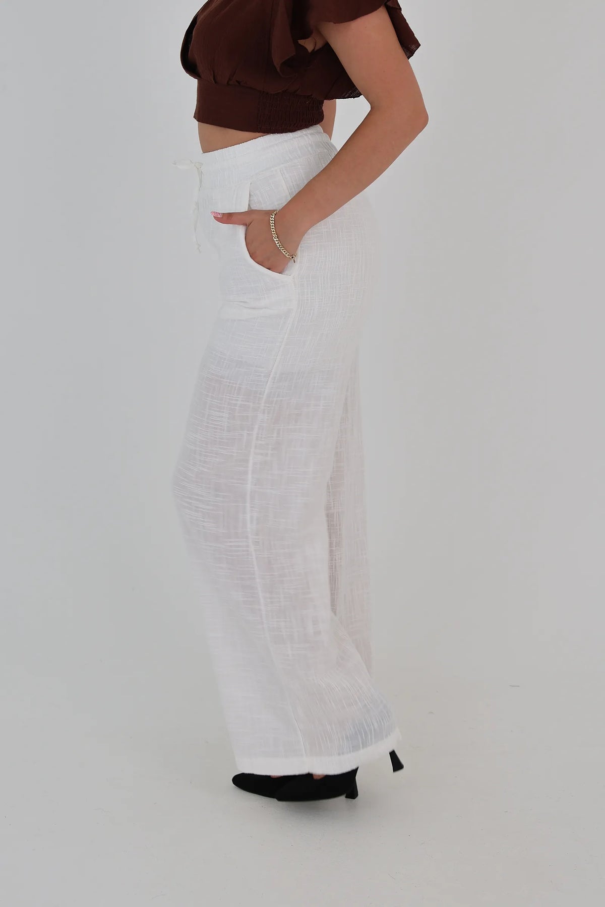 Pantallona linen wide leg
