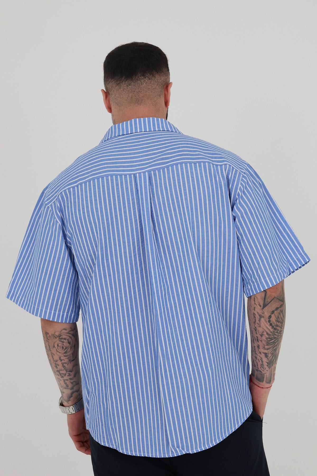 Kemishe striped cuban collar