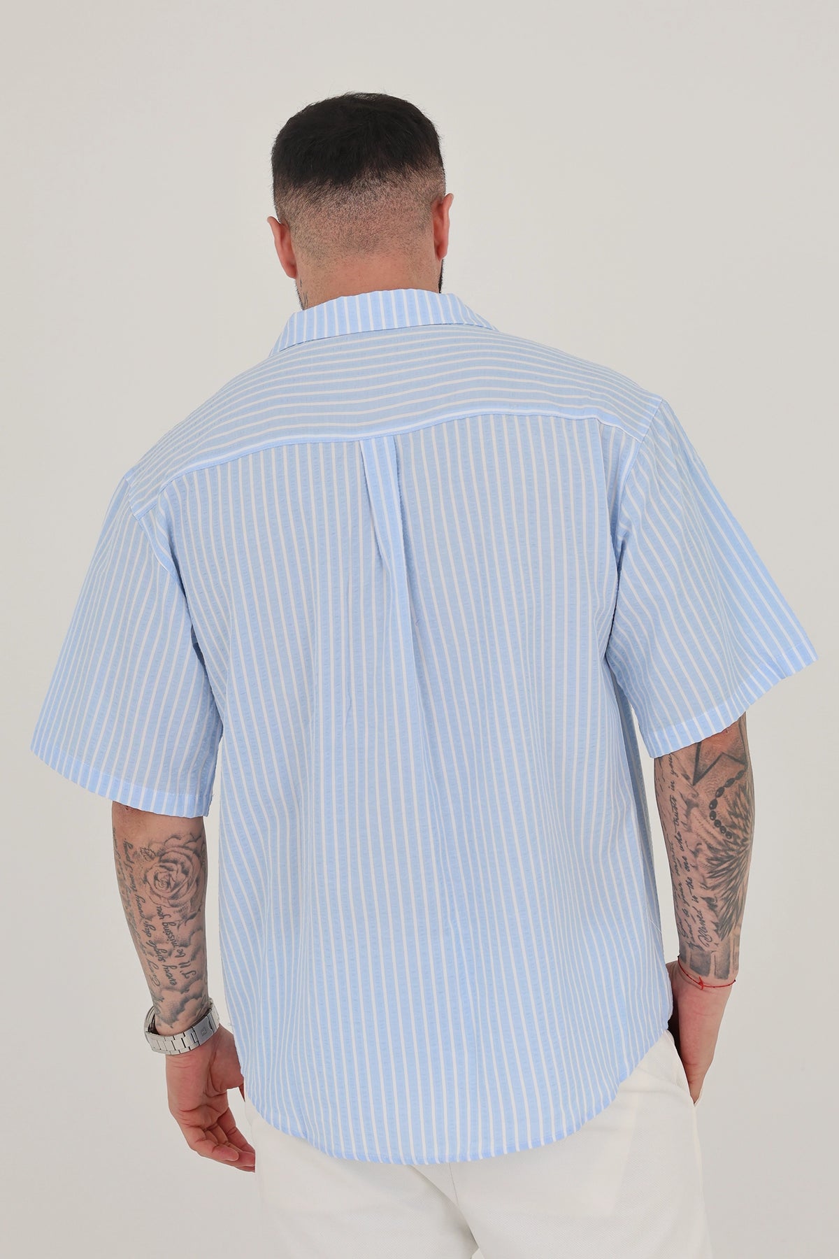 Kemishe striped cuban collar
