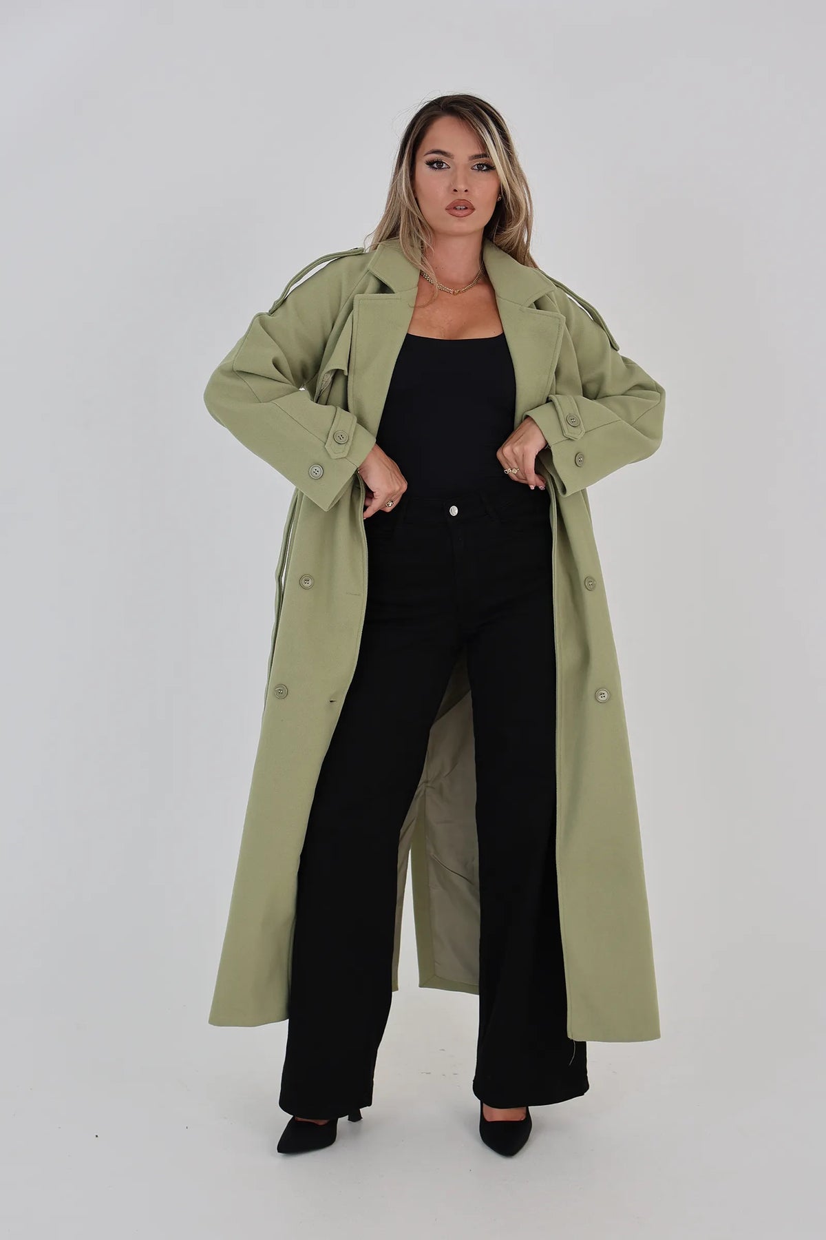 Pallto long olive green