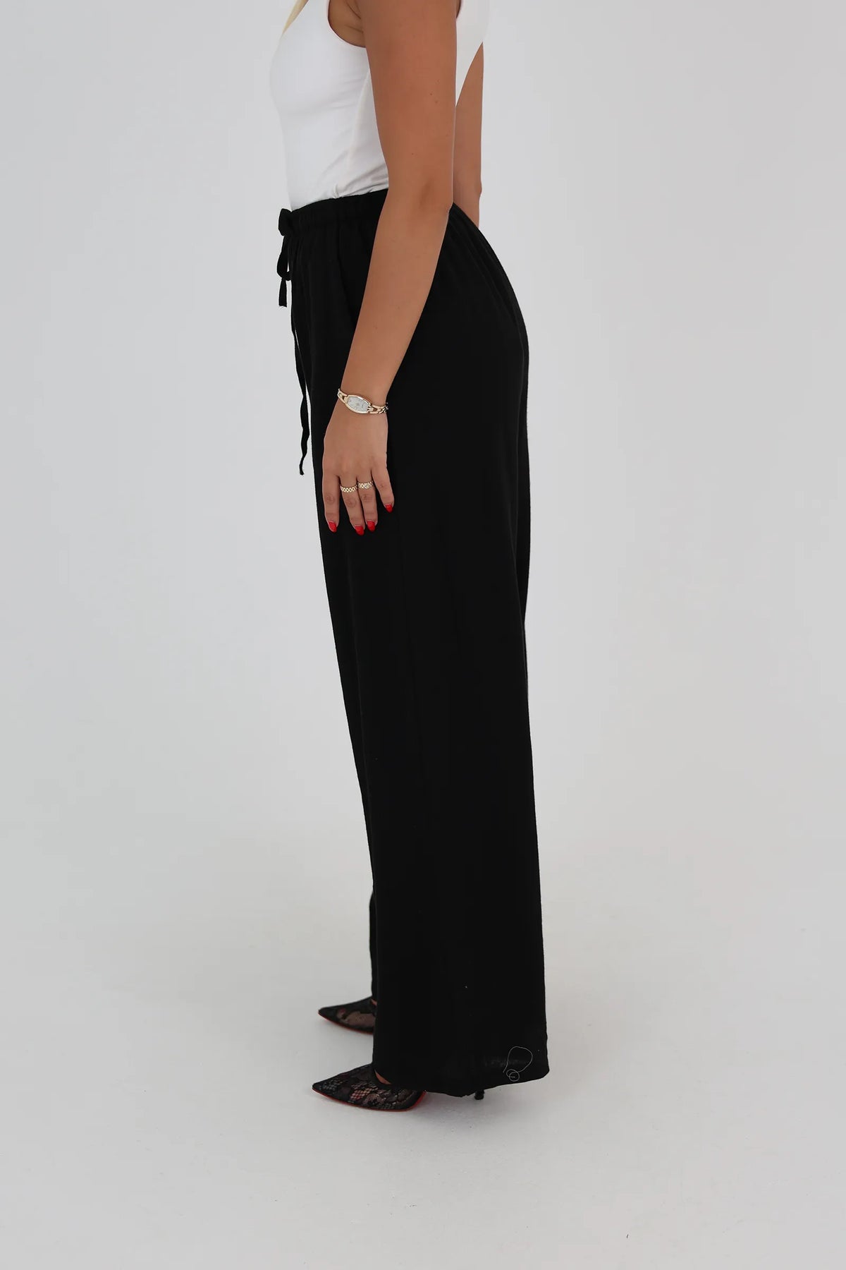 Pantallona linen elastic waist