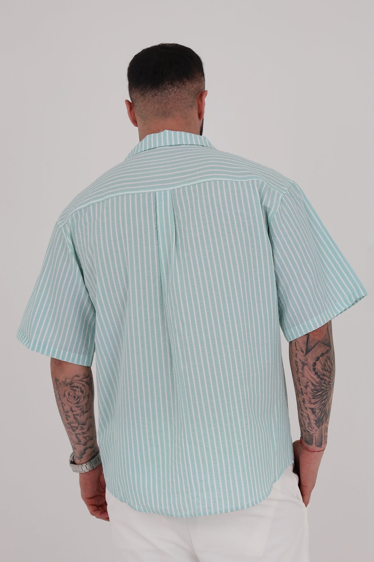 Kemishe striped cuban collar