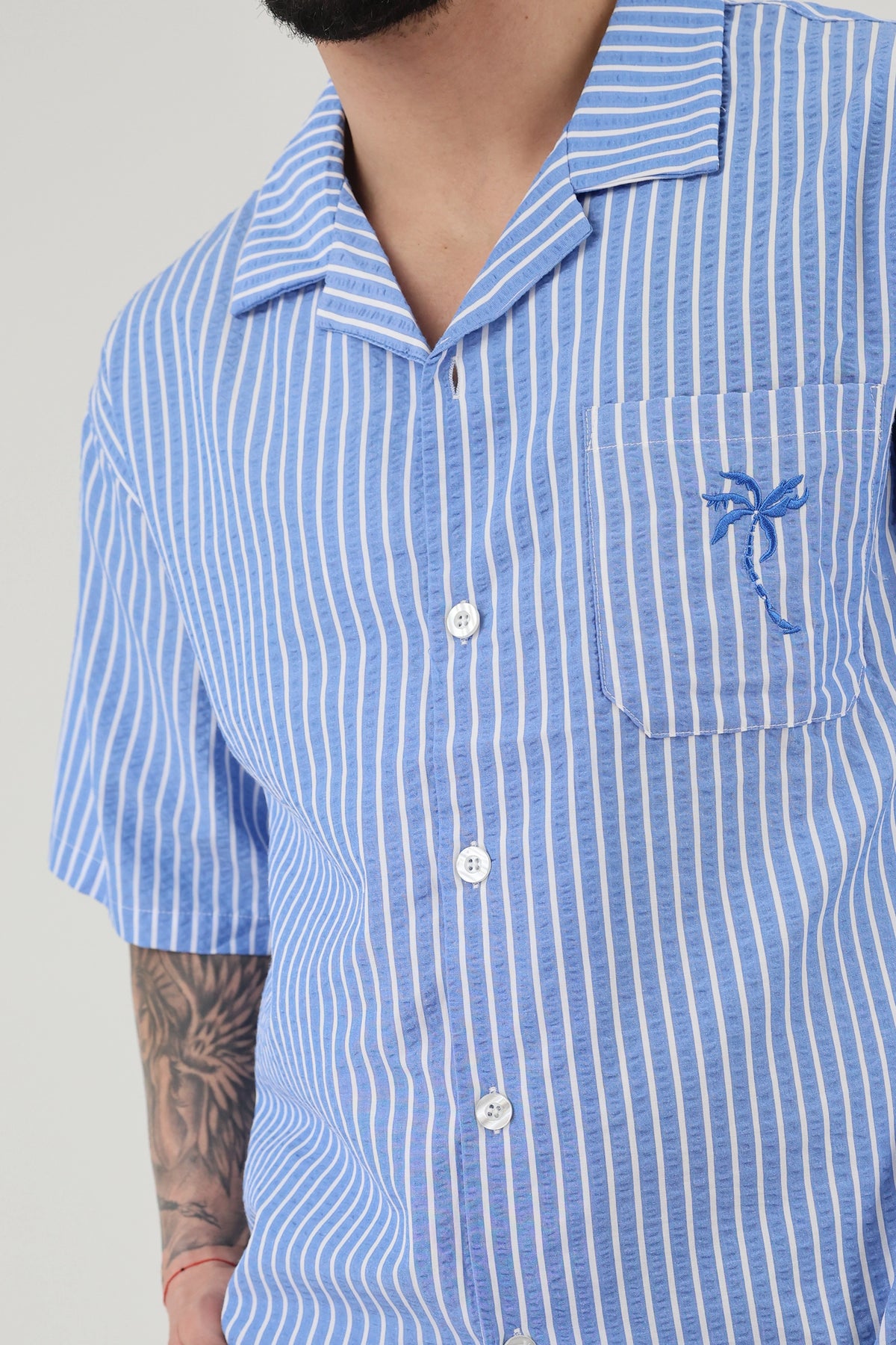 Kemishe striped cuban collar