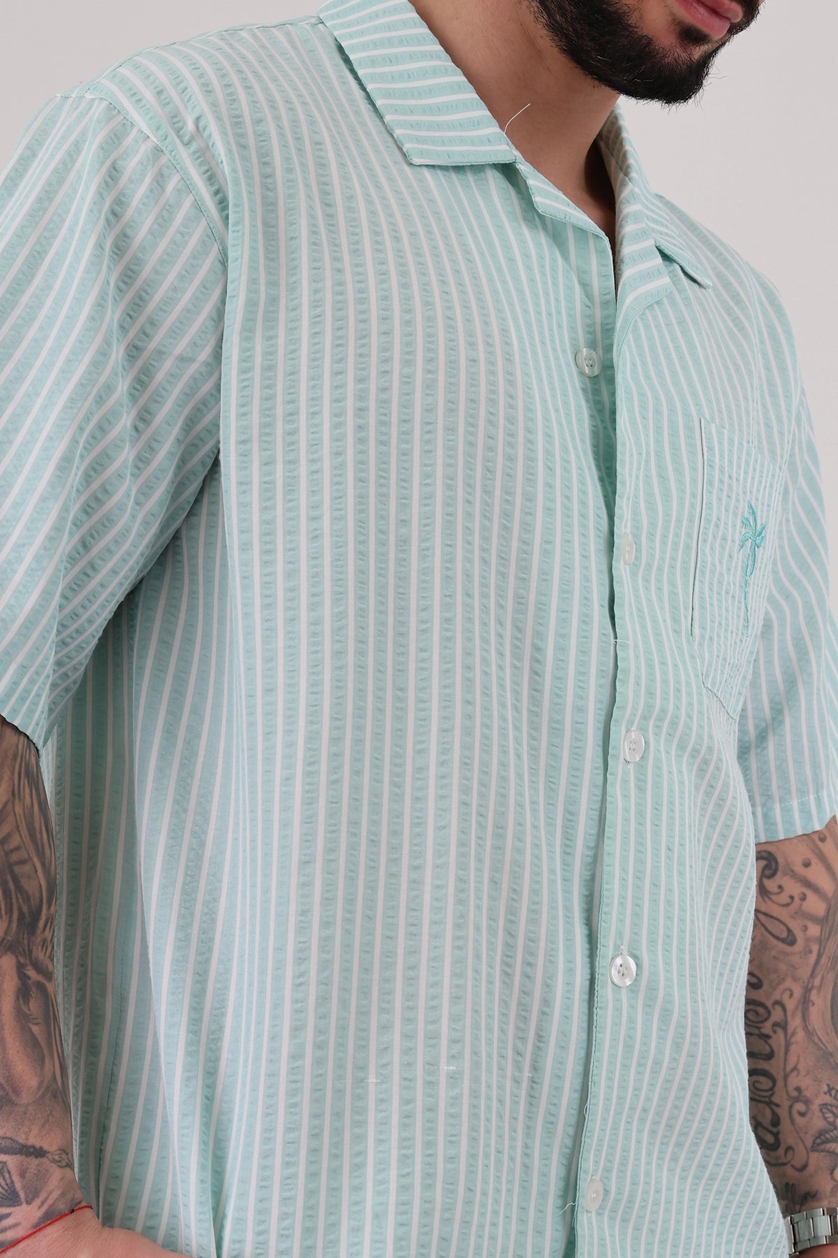 Kemishe striped cuban collar
