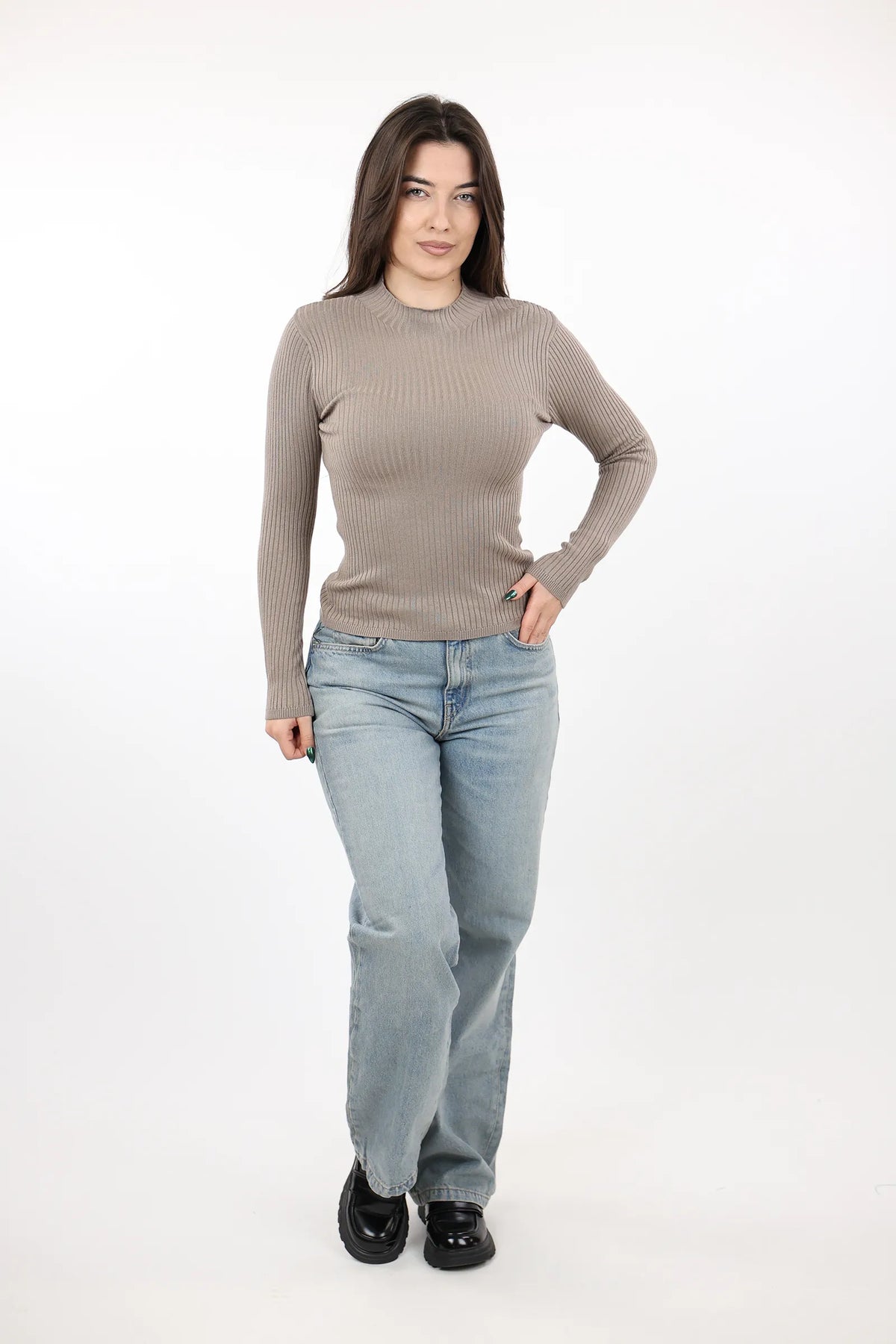 Gjysem rrollke slim fit taupe