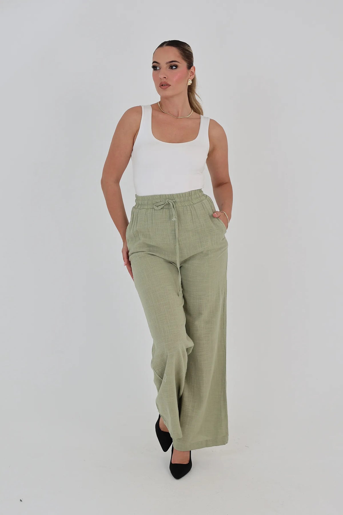 Pantallona linen wide leg