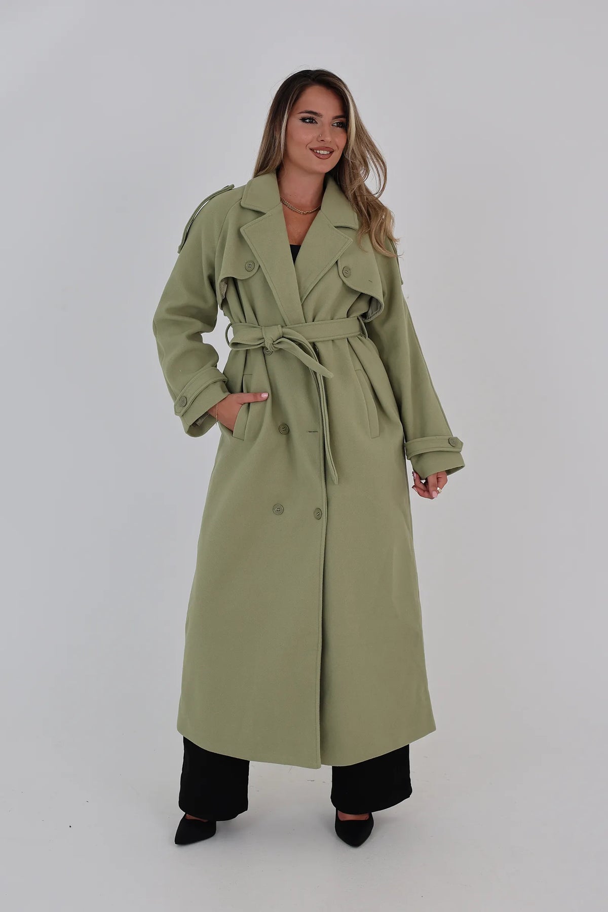 Pallto long olive green