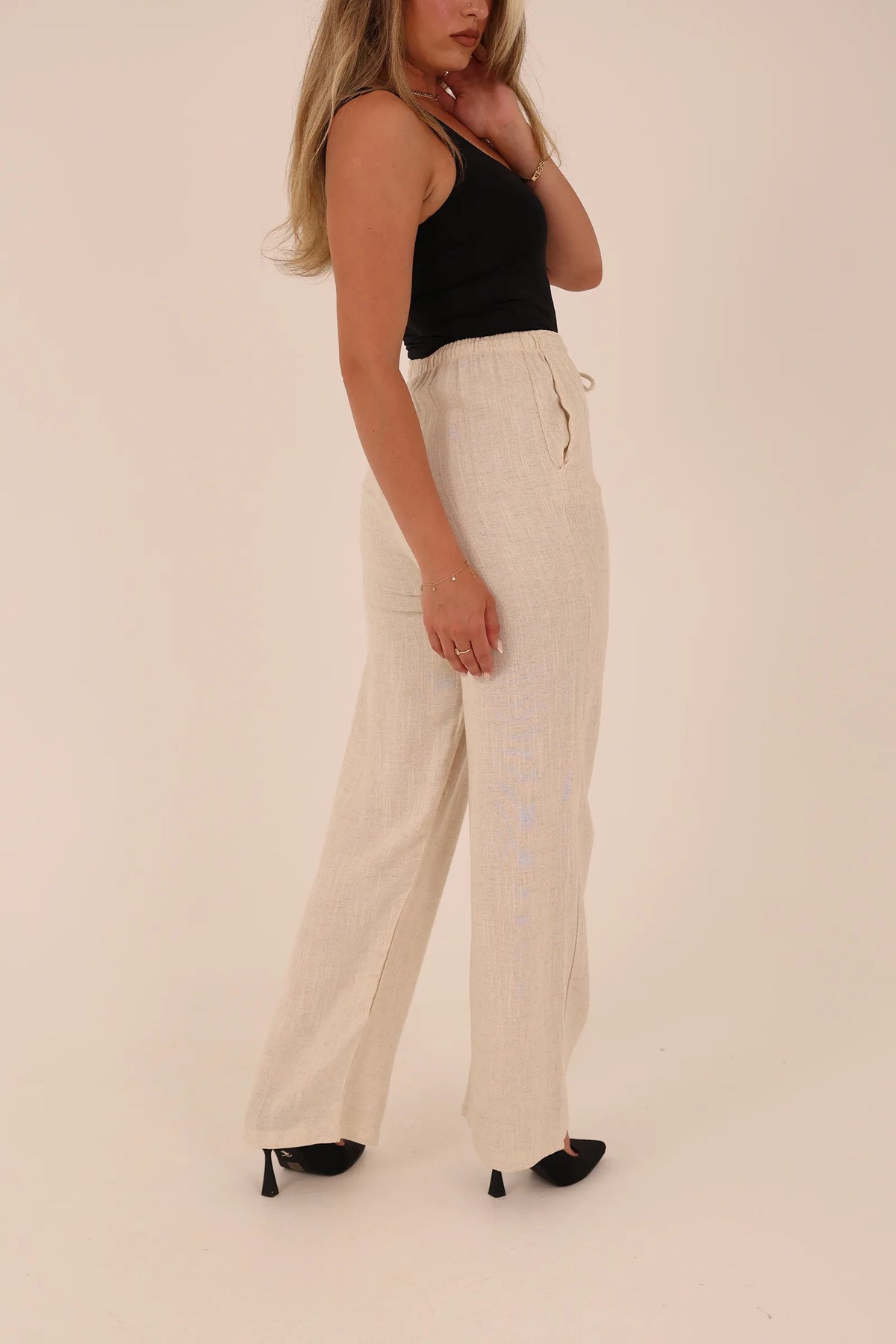 Pantallona linen elastic waist