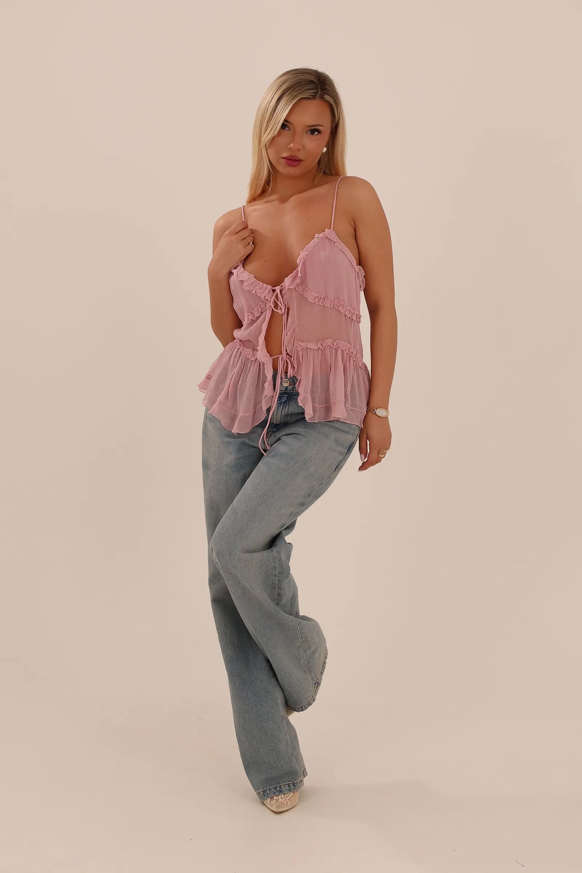 Maice ruffle tie front